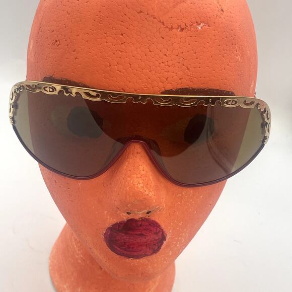 Vintage Christian Dior 2501 Sunglasses Gold Tone Red Frame Brown Polarized Lens - Picture 9 of 13